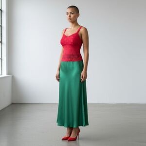 Vassarette Red Floral Lace Cami Sz XL Babydoll Stretch Sheer Sexy